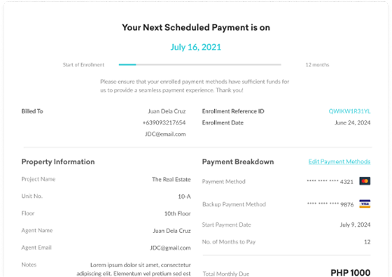 Auto-debit Management Screen